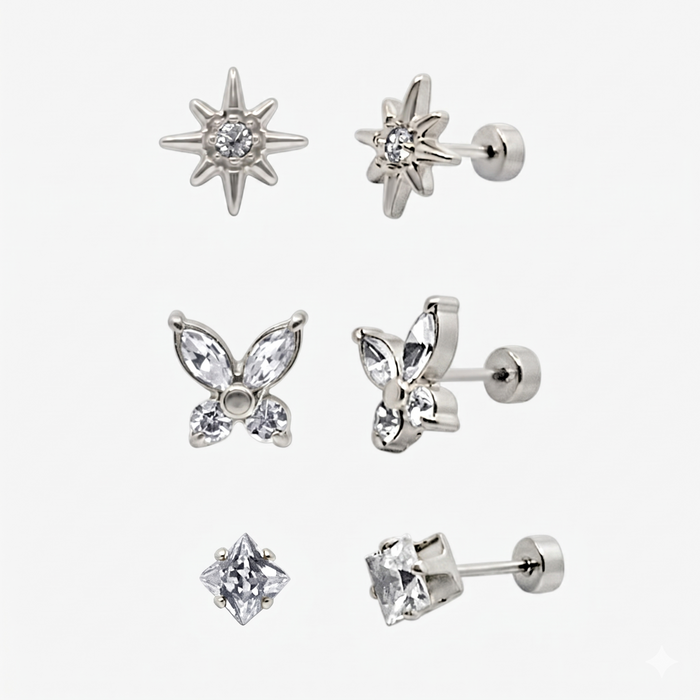 Eternal Twinkle 3 Pack Flat Back Earrings Set